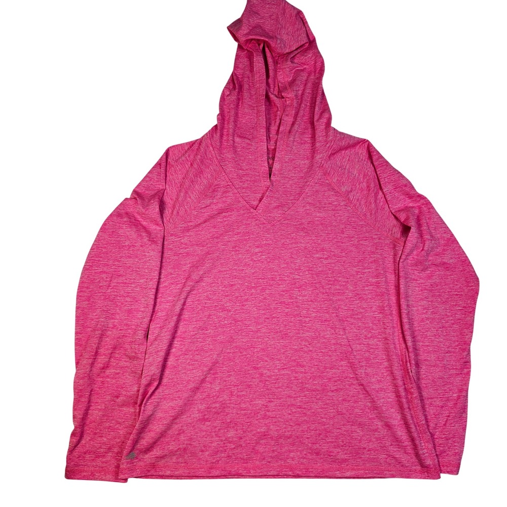 Ideology Womens Pink Space Dye Performance Hoodie Long Sleeve V-Neck Sizeโ L